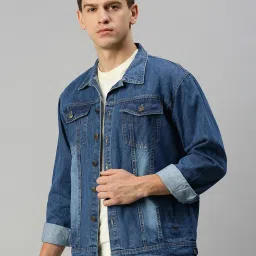 VOXATI Blue Regular Fit Shirt Collar Denim Jacket image 3