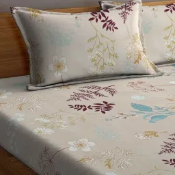 Klotthe Floral Brown 300 TC Cotton Blend King Bed Sheet with 2 Pillow Covers image 3
