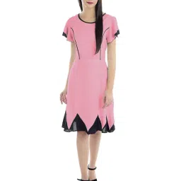 PATRORNA Pink Lace Peplum A Line Dress-image-5