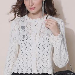 Vero Moda Beige Cotton Self Design Cardigan-picture-19