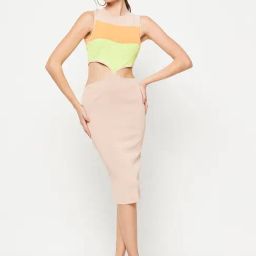 MADAME Beige Color-Block Bodycon Dress-picture-8