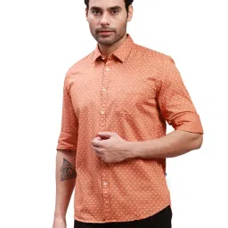 Parx Orange Cotton Slim Fit Printed Shirt image 3