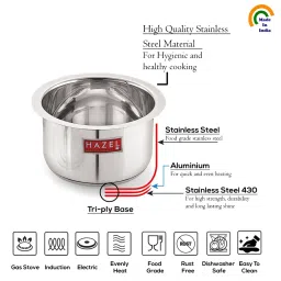 HAZEL Silver Stainless Steel Induction Base Flat Bottom Patila Set of 5 (1100 ml, 3300ml) image 3