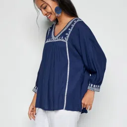 Global Desi Blue Embroidered Tunic image 3
