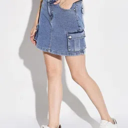 showoffff SHOWOFF Blue Denim Above knee Skirt image 3