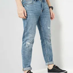 celio celio* Blue Slim Fit Lightly Washed Distressed Jeans image 3