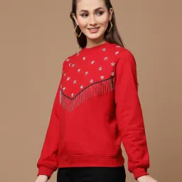 KASSUALLY Red Fleece Embellished Sweatshirt image 3