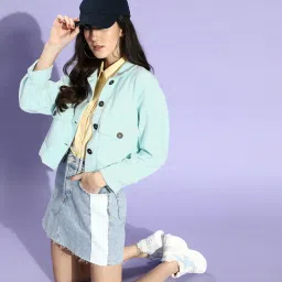KASSUALLY Blue Relaxed Fit Crop Tailored Jacket image 3