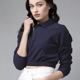 KASSUALLY Navy Cotton Relaxed Fit Crop Sweatshirt image 3
