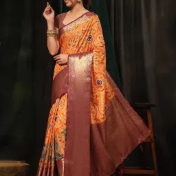 Silk Land Soft Silk Orange Bandhani Print Saree With Blouse image 3