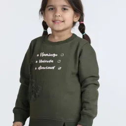 Wingsfield Girls Olive Solid Full Sleeves Sweatshirts & Hoodies image 3