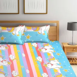 Klotthe Printed Sky Blue 210 TC Cotton Blend Double 2 Bed Sheets with 4 Pillow Covers image 3