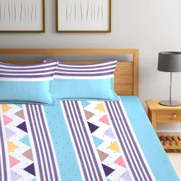 Klotthe Printed Sky Blue 210 TC Cotton Blend King 2 Bed Sheets with 4 Pillow Covers image 3