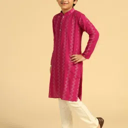 KISAH Boys Pink Cotton Embroidered Kurta image 3