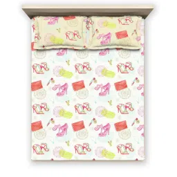 DDecor Wonder Years Bedding Printed White 136 TC Cotton Single Bedsheet with 1 Pillow Cover image 3