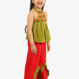 TWISHA Kids Green & Red Striped Top with Plazzos image 3