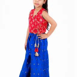 TWISHA Kids Red & Blue Self Design Top with Plazzos image 3