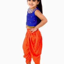 TWISHA Kids Royal Blue & Orange Embellished Top with Dhoti image 3