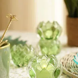 Pure Home and Living Green Glass Flower Shaped Tealight Holders - Set of 2-image-54