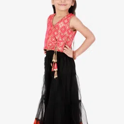 TWISHA Kids Red & Black Self Design Top with Ghagra image 3