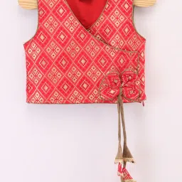 TWISHA Kids Red & Green Self Design Top with Ghagra image 3