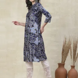 Fashor Blue Floral Print Straight Kurta image 3