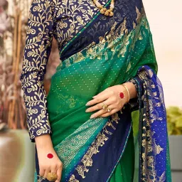 Saree Mall Green Embellished Sarees With Unstitched Blouse image 3