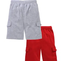 Kiddopanti Kids Red & Grey Melange Solid Shorts (Pack Of 2) image 2