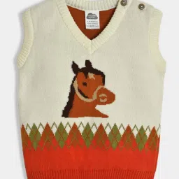 MiArcus Unisex Cream & Orange Self Design Sweater image 3