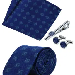 Park Avenue Navy Printed Tie with Handkerchief, Cuffinks & Tie Pin image 2