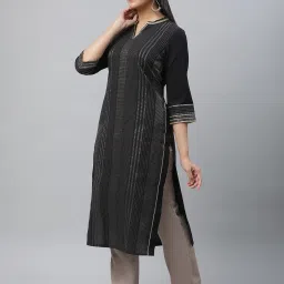 Aurelia Black Regular Fit Stripes Kurta image 3
