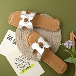 Styli Women's Silver Slide Sandals-picture-11