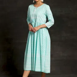 Libas Blue Cotton Printed Fit and Flare Kurta image 3