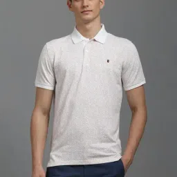 Louis Philippe White & Beige Slim Fit Printed Polo T-Shirt-picture-31