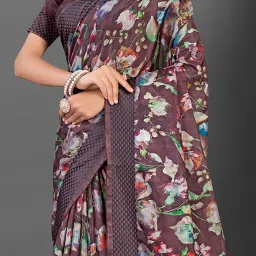 Saree Mall Brown Printed Sarees With Unstitched Blouse image 3