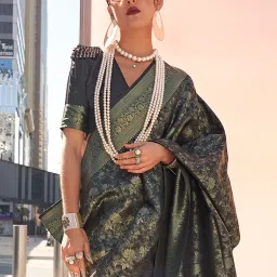 Saree Mall Black Woven Sarees With Unstitched Blouse image 3