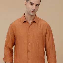 Linen Club Orange Linen Slim fit casual shirts image 3