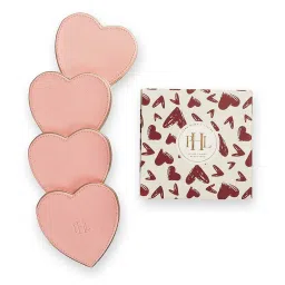 Pure Home and Living Pink Faux Leather Heart Shaped Coasters - Set of 4 image 3