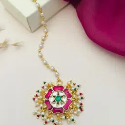 Abdesigns Gold-Tone Plated Pachi Kundan Studded Maang Tikka Headpiece-picture-14