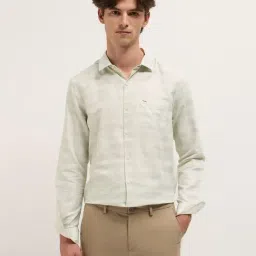 The Bear House Green Blended Regular Fit Striped Formal Shirt-picture-39