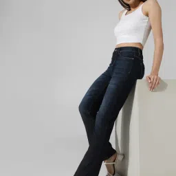 Only Dark Blue Cotton Regular Fit High Rise Jeans-picture-23