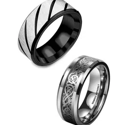 MEENAZ Set Of 2 Silver-Plated Band Finger Rings image 4