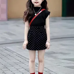 Xsole Girls Solid Short Sleeves Top with Skirt-picture-25