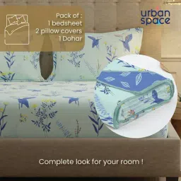 Urban Space Whisper Mint Blue Cotton Printed 200 TC Double Bedsheet & Comforter with 2 Pillow Covers image 2