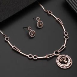 Aatmana Rose Gold-Plated Rose Gold CZ Studded Round Necklace Set-picture-48