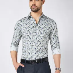 Peregrine By Pantaloons White Cotton Slim Fit Printed Shirt image 4
