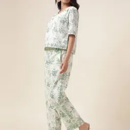 Fabindia White & Green Cotton Printed Pants image 5