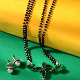 Saraf RS Jewellery Silver Plated Green Stone Studded Mangalsutra & Earrings Set-picture-9