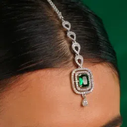 Abdesigns Silver American Diamond Studded Maang Tikka Headpiece-picture-16