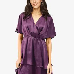 RAREISM Purple Polyester Solid Dress-image-76